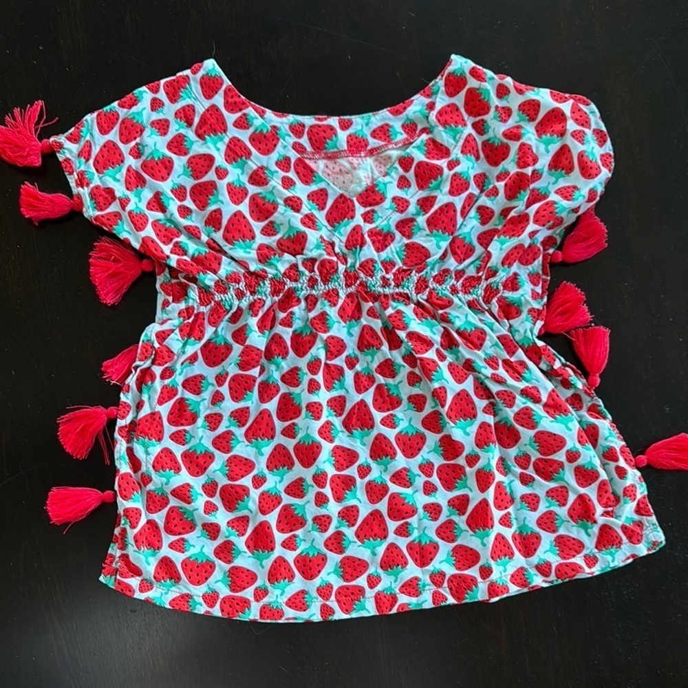 Strawberry Print Top with Tassels
